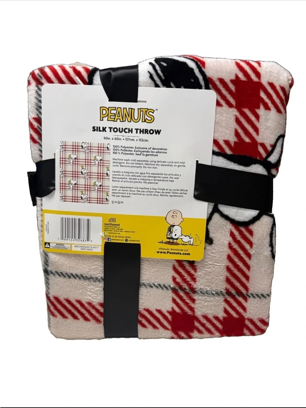 Peanuts Snoopy Red Plaid Kids Throw Blanket - Soft Silk Touch 50in x 60in